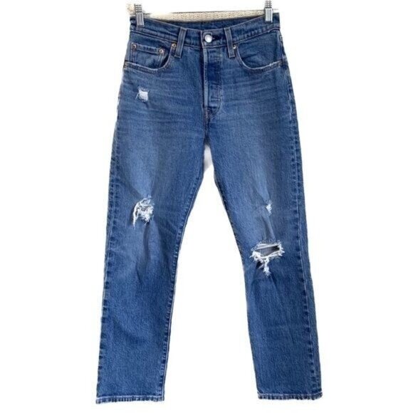 Levi’s 501 XX Button Fly Jeans 25 Distressed 27x25 Cropped Ankle Classic Grunge - Picture 1 of 11
